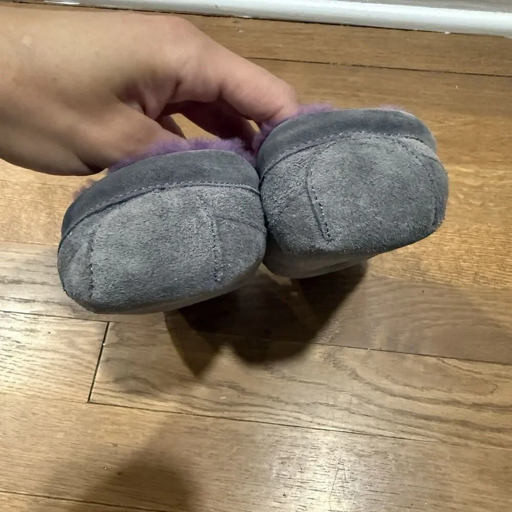 L.L. BEAN WINTER SUEDE SHEEPSKIN GRAY/PURPLE COZY MOCCASINS GIRLS SIZE 4